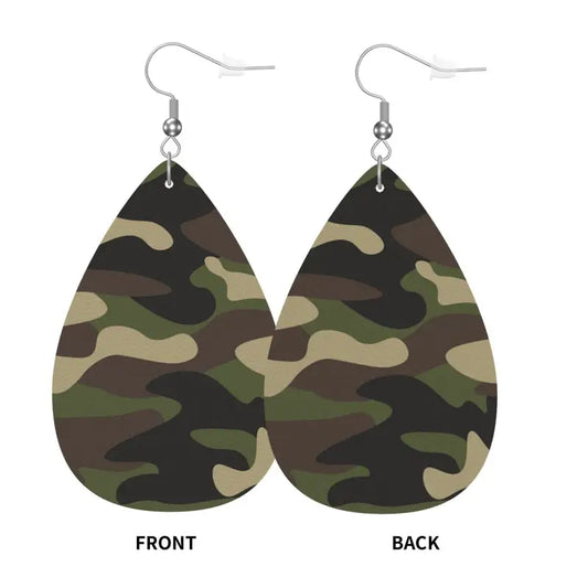 Military Teardrop Faux Leather Earrings