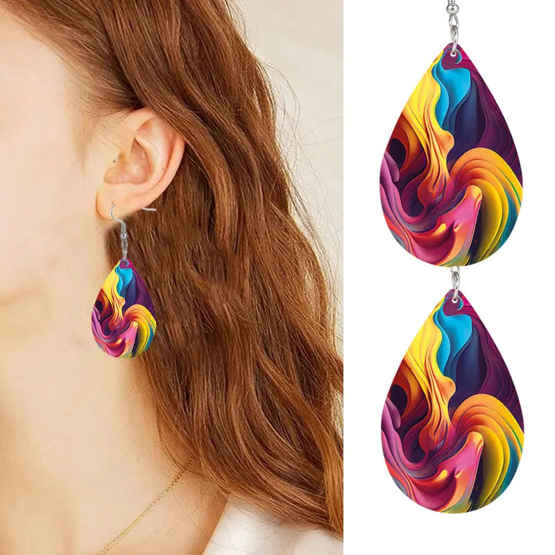 Bohemian Style Colorful Streamer Teardrop Dangle Earrings