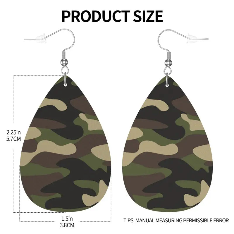Military Teardrop Faux Leather Earrings