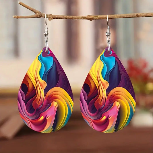 Bohemian Style Colorful Streamer Teardrop Dangle Earrings
