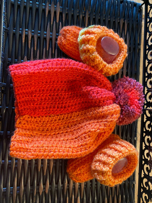Handmade Baby Winter Set – Orange Crochet Hat & Booties | Newborn to 6 Months