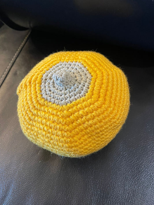 Handmade Crochet Breast Model – Yellow body with gray areola and nipple